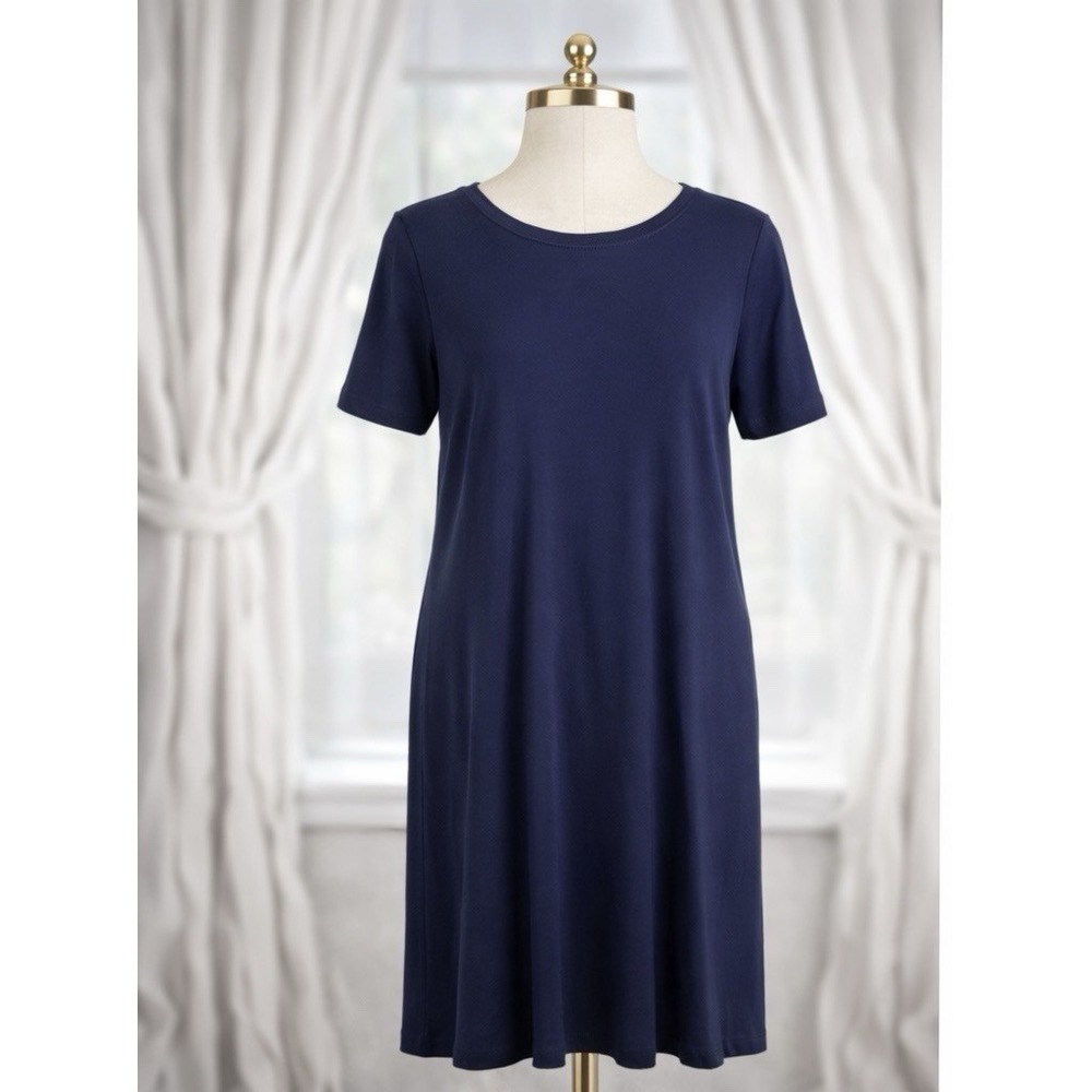 Isaac Mizrahi LIVE‎ Luxe Pima Cotton Stretch Knit Casual T-Shirt Dress Navy XL